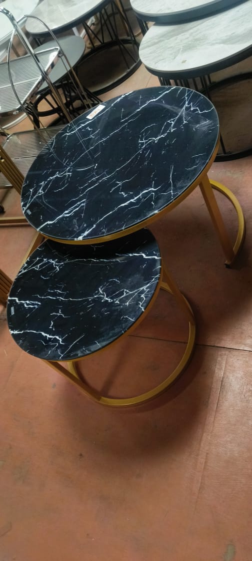 2 IN 1 BLACK MARBLE NESTING COFFEE TABLES (GLASS EFFECT)