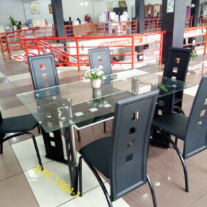 EXECUTIVE 6 SITTER GLASS DINNING TABLE WITH LEATHER SEATS