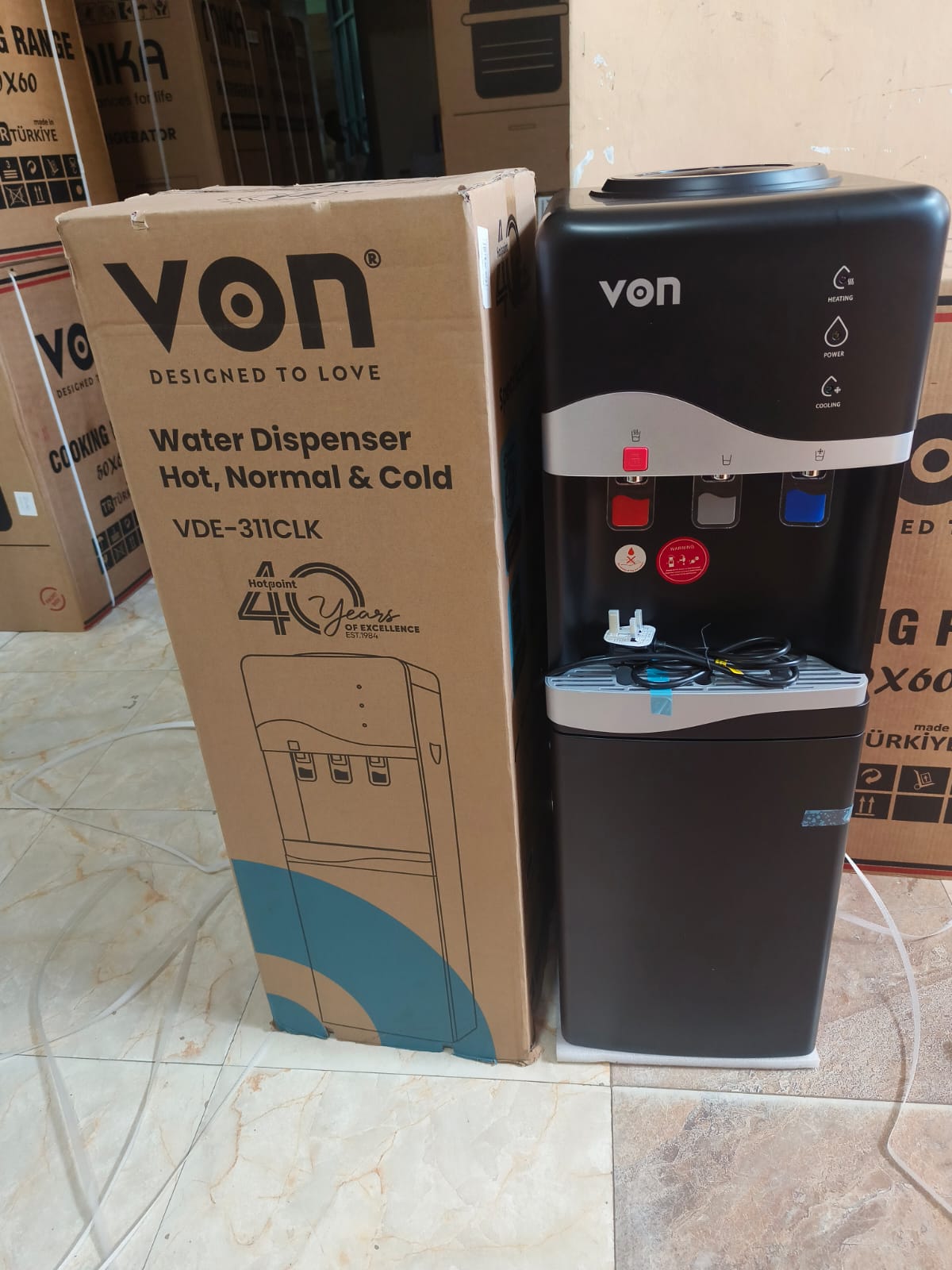VON HOTPOINT HOT, COLD & NORMAL WATER DISPENSER WITH CHILD LOCK FAUCET - BLACK
