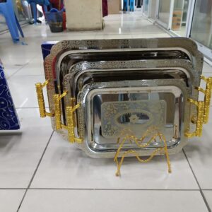 3 PCS SET OF MULTIPURPOSE STAINLESS STEEL SERVING TRAYS