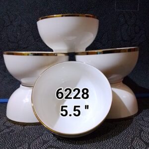 6 PCS SET OF 5.5" WHITE CERAMIC BOWLS WITH GOLD RIM