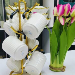 6  PCS SET OF WHITE CONCISE CERAMIC MUGS