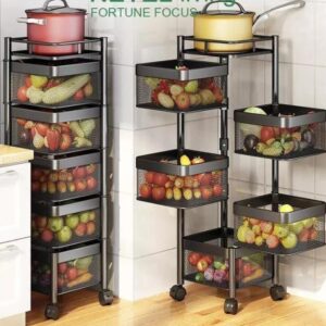5 TIER ROTATING FRUIT RACK WITH WHEELS