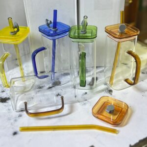 GLASS JAR SMOOTHIE CUP WITH TIGHT LID AND STRAW