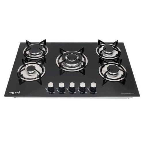Bolesi 5 Burner Built-In Gas Hob | Tempered Glass Full Gas Cooker for Modern Kitchen