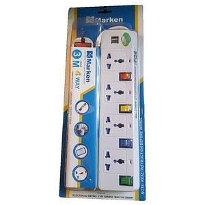 Marken Marken, 4-Way Extension Socket with Surge Protection and Durable Build for Home, Office, and Electronics