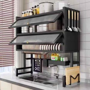 Best Quality 2-Layer Over The Sink Dish Drying Rack with Glass Acrylic Cover – Premium Kitchen Organizer