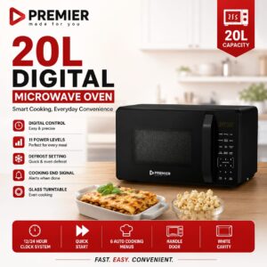 Premier 20L Digital Microwave Oven – Fast Heating, Defrost and Easy Cooking