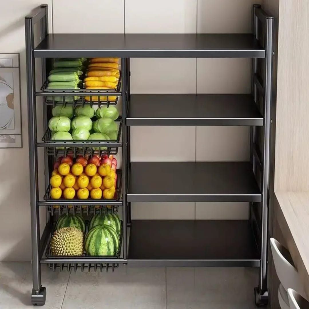 Multifunctional Metal Storage Rack with Lockable Wheels - Image 2
