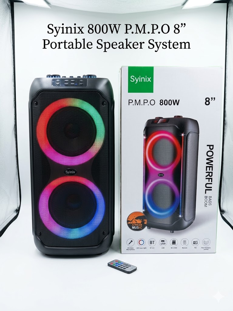 Syinix SYNDJ280TWD Powerful Bass Boom Speaker – Portable Bluetooth Party Speaker with Wireless Microphone