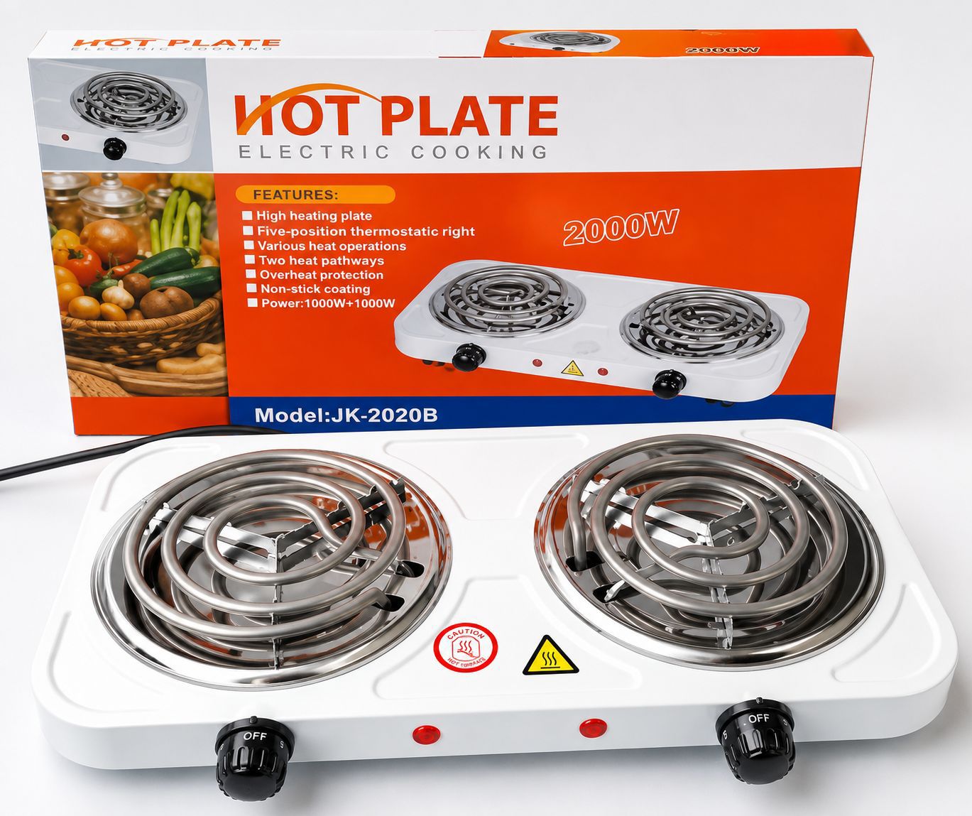 3 Pin Double Hot Plate Electric Coil Cooker – Portable Dual Burner Electric Stove for Fast Cooking