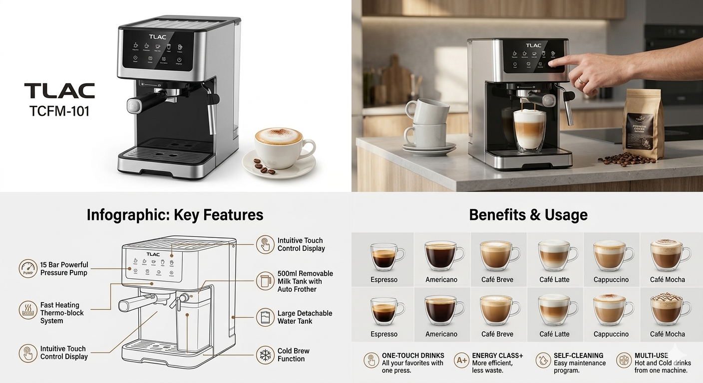 TLAC Espresso Coffee Machine TCFM101 – 1.8L - Image 3