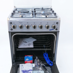 Ecomax 60×60 Standing Cooker | 3 Gas + 1 Electric Hot Plate Oven Cooker with Rotisserie, Turbo Fan & Safety Sensor