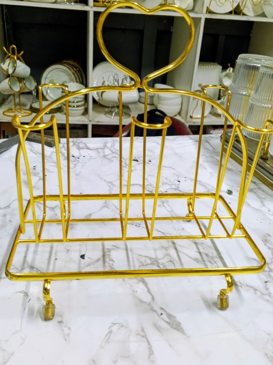 Golden Stainless Steel Glass Holder | Luxury Glass Storage Rack - Image 2