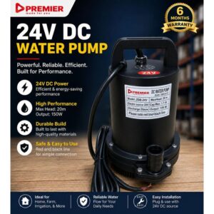 Premier 24V DC Water Pump | Solar Powered Water Transfer Pump for Borehole, Irrigation, Farm & Home Use