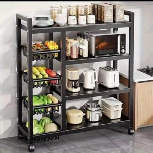 Multi-Layer Kitchen Storage Rack with Wheels | Movable Metal Organizer Shelf