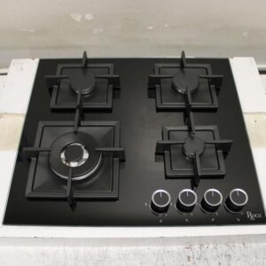 ROCH NR 6040FCG 60cm Built-In Gas Hob | 4 Burner Black Glass Cooktop