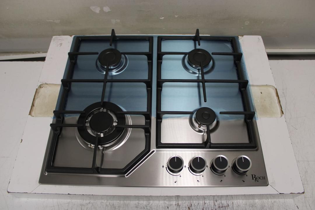 ROCH NR-6040-FIE 60cm Built-In Gas Hob | 4 Burner Black Glass Cooktop Made in Turkey with Flame Failure Safety System