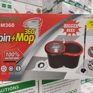Ecco Spin Mop 100% Fiber – Premium 360° Rotating Floor Cleaning Mop with Bucket