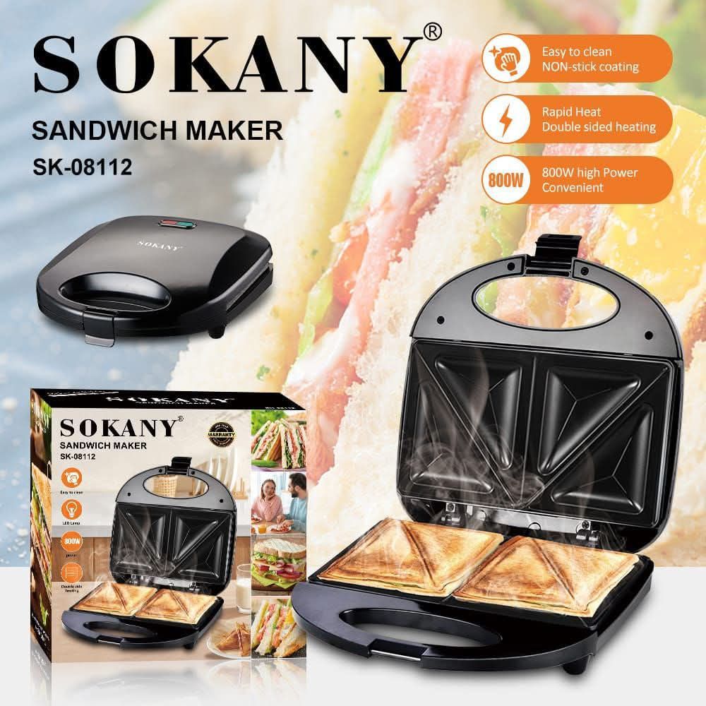 Sokany SK-08112 2 Slice Sandwich Maker β Fast Non-Stick Electric Toastie Maker