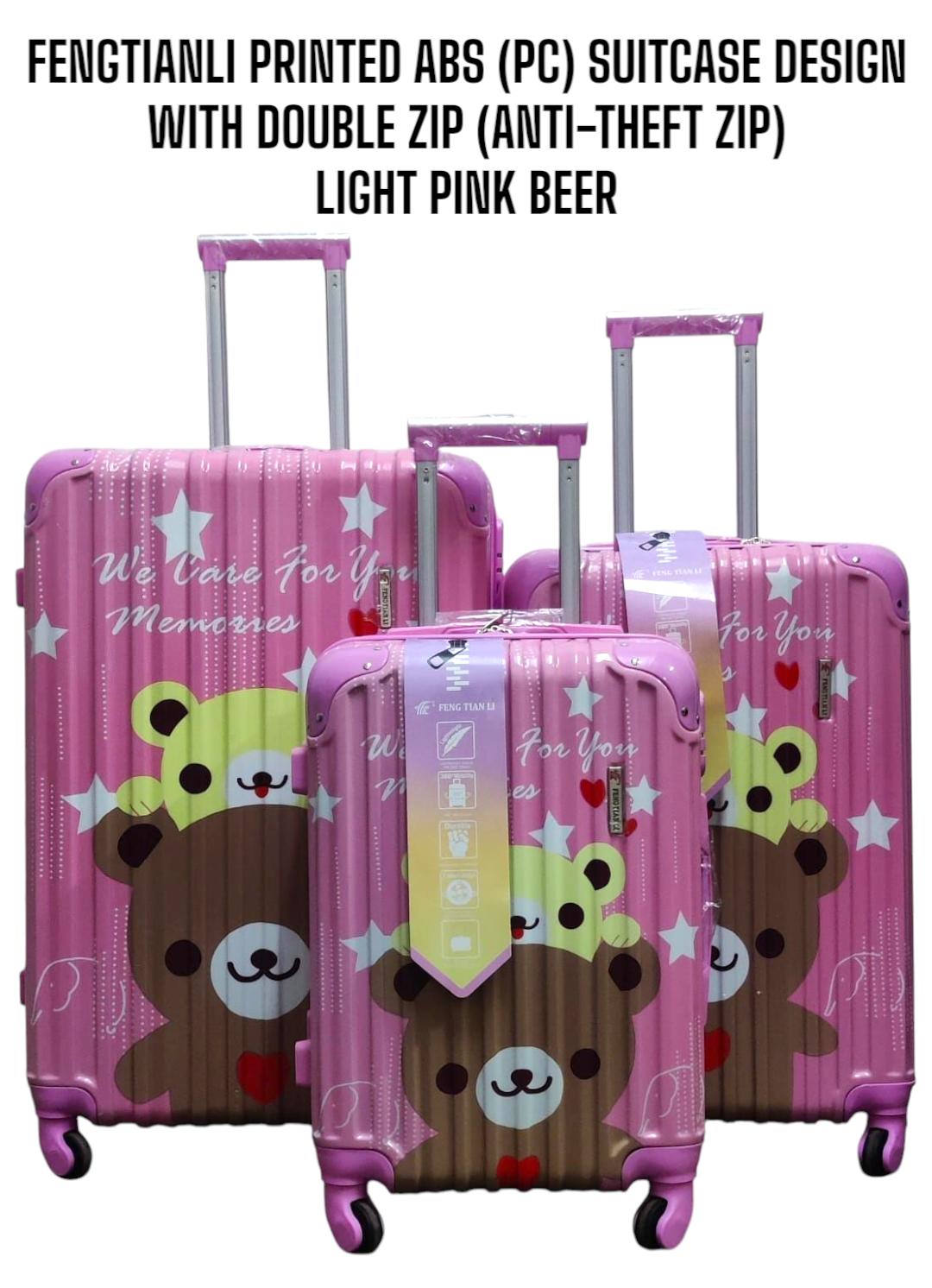 FENGTIANLI 3 Pcs Printed ABS (PC) Hard Shell Suitcase Set – Anti-Theft Double Zip Travel Luggage