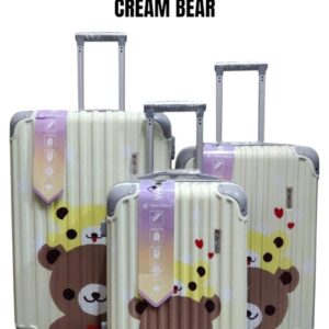 3 Pcs Printed ABS Fibre Hard Shell Suitcase Set – Anti-Theft Double Zip Travel Luggage (Cream Bear Design)