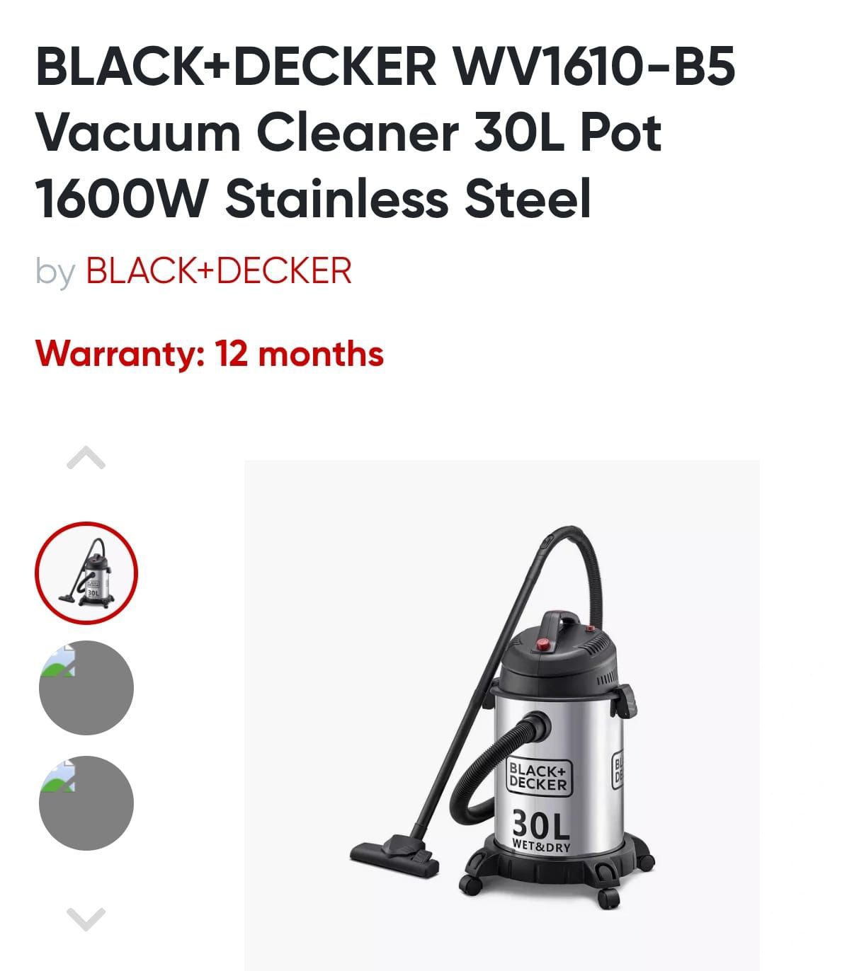 Black+Decker Wet and Dry Vacuum Cleaner 30L – 1610W Powerful Shop and Home Vacuum Cleaner with 5M Cord for Deep Cleaning