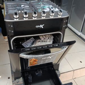 GNIX Black 60×60 Premium Standing Cooker – 3 Gas Burners + 1 Rapid Electric Hotplate