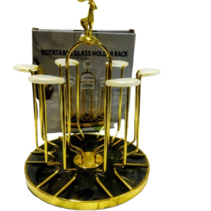 6-Slot Gold Glass Holder Stand | Luxury Metallic Glass Organizer Rack