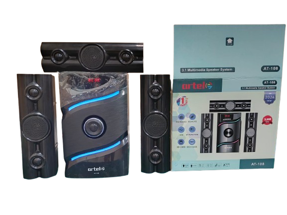 Artel AT-108 3.1CH Wooden Cabinet Subwoofer System – Bluetooth USB FM Powerful Home Theater Speaker