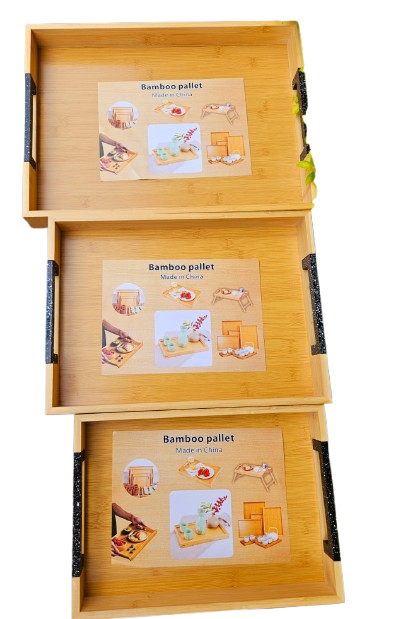 Heavy Classic Style Bamboo Tray Set – 3 in 1 New Arrival