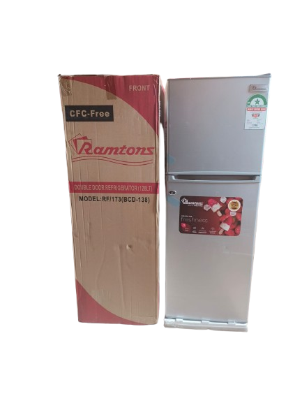 Ramtons 128L 2-Door Direct Cool Fridge – Compact Double Door Refrigerator Silver Finish for Home Use
