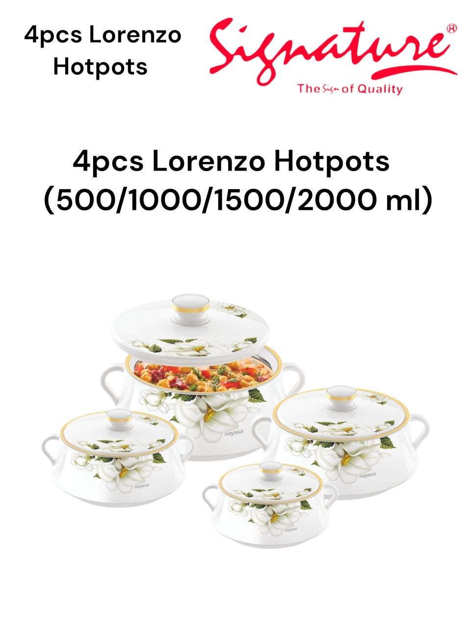 4 Pcs Lorenzo Hotpots Set (500ml–2000ml)
