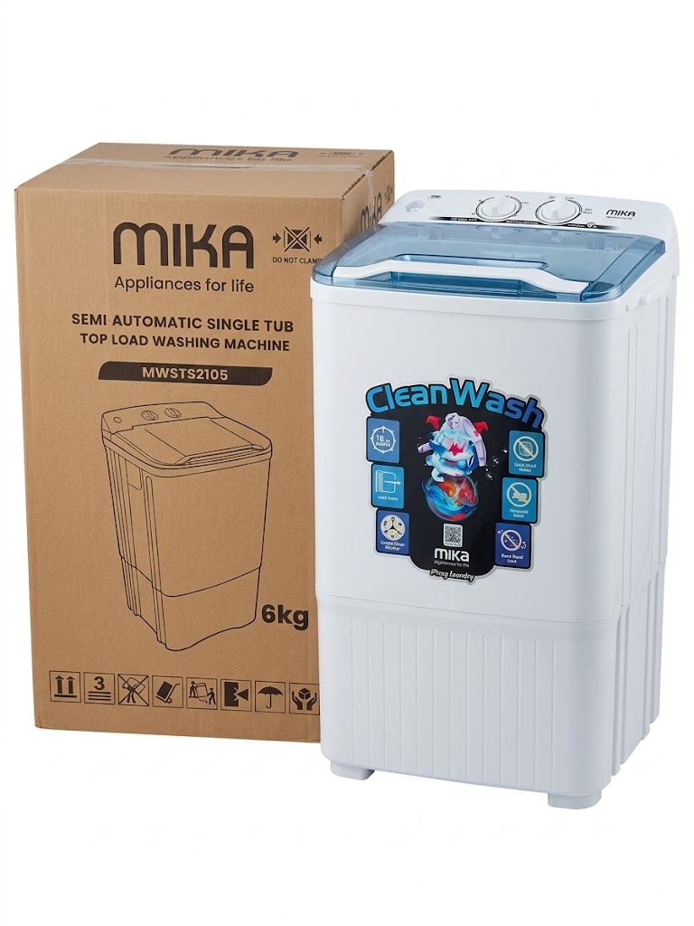 Mika 6Kg Semi Automatic Washing Machine – Single Tub Top Load Washer Compact & Energy Saving