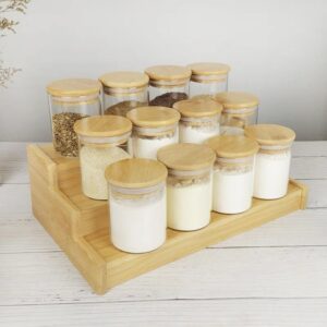 12PCS Glass Spice Jars with Bamboo Lids and Stand