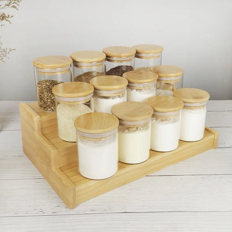 12PCS Glass Spice Jars with Bamboo Lids and Stand