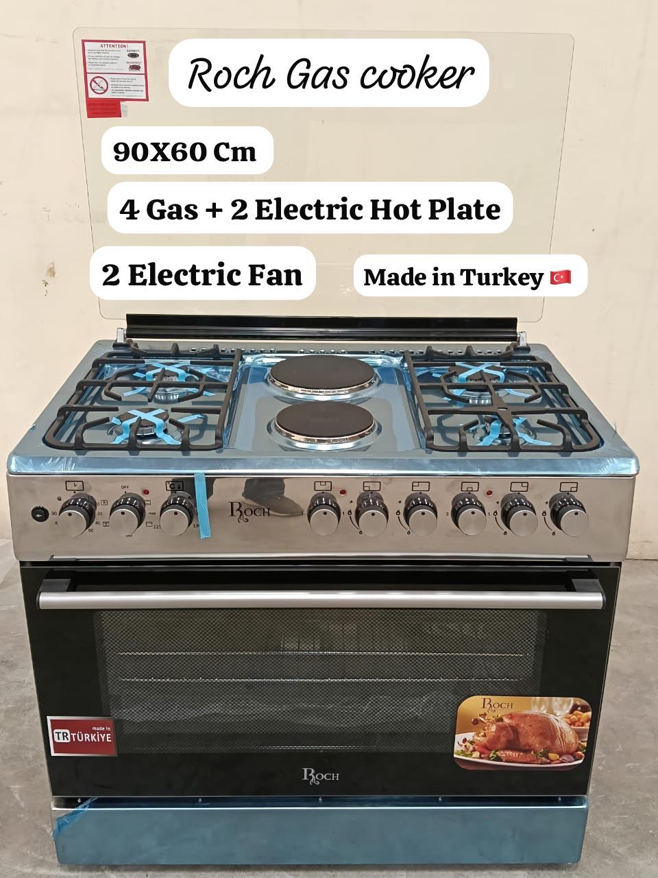 Roch 60×90 Standing Cooker 4+2 Gas Cooker with Electric Oven | Large Freestanding Cooker Oven Grill Burne