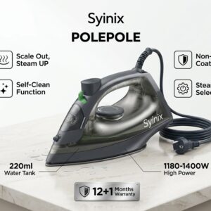 Syinix IRSP-1009 Steam Iron Box 1180–1400W – Fast Heating Dry & Steam Iron