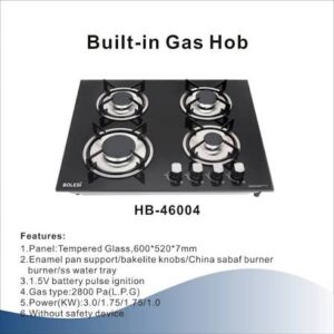Bolesi 4 Burner Built-In Gas Hob | Tempered Glass Cooktop Gas Stove for Modern Kitchen